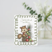 Cute Squirrel Decorating a Christmas Tree Feestdagenkaart (Staand voorkant)