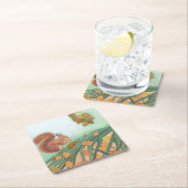 Cute Squirrel eet Hazelnut Illustratie Vierkante Kartonnen Onderzetter (Insitu)