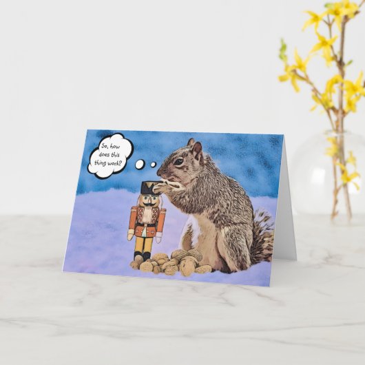 Cute Squirrel en Nutcracker-kerstkaart Kaart (Gele Bloem)