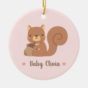 Cute Squirrel Holding Acorn Baby Girl Persoonlijk Keramisch Ornament