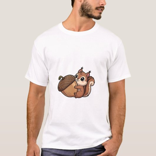 Cute Squirrel Hugging Giant Acorn T-shirt (Voorkant)