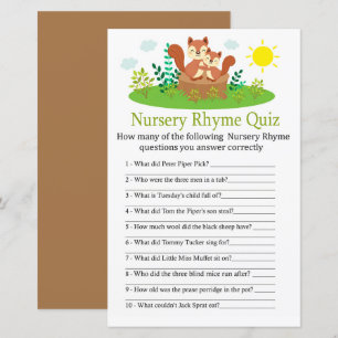 Cute Squirrel Nursery Rhyme Quiz baby shower game