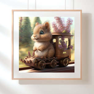 Cute Squirrel op een trein gepersonaliseerde kunst Poster