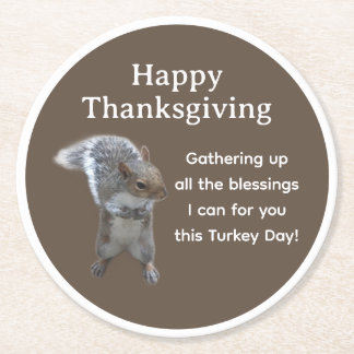 Cute Squirrel Photo Happy Thanksgiving Day         Ronde Kartonnen Onderzetter