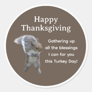 Cute Squirrel Photo Happy Thanksgiving Day         Ronde Sticker