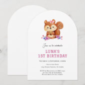 Cute Squirrel simple 1ère invitation anniversaire (Devant / Derrière)