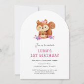 Cute Squirrel simple 1ère invitation anniversaire (Devant)