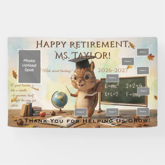 Cute Squirrel Teacher Retirement Photo Banner 2026 (Horizontaal)