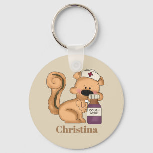 Cute squirrel-verpleegkundige voegt naam sleutelha sleutelhanger