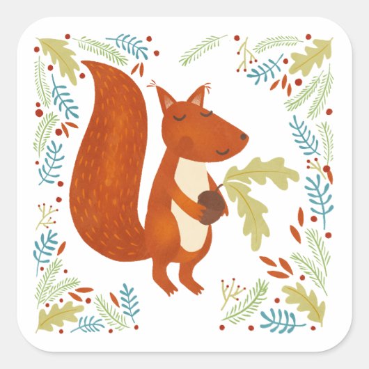 Cute Squirrel Vierkante Sticker (Voorkant)