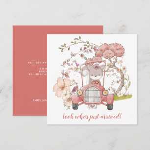 Cute Squirrel Vintage Car Girl Faire-part de naiss