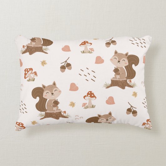 Cute Squirrel Woodland Forest Pattern Accent Kussen (Voorkant)