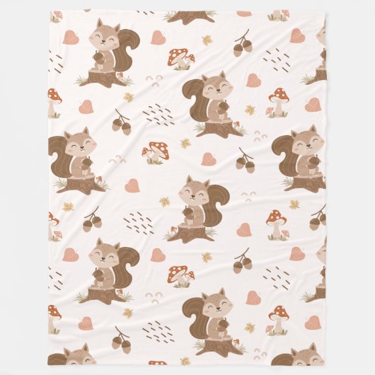 Cute Squirrel Woodland Forest Pattern Fleece Deken (Voorkant)