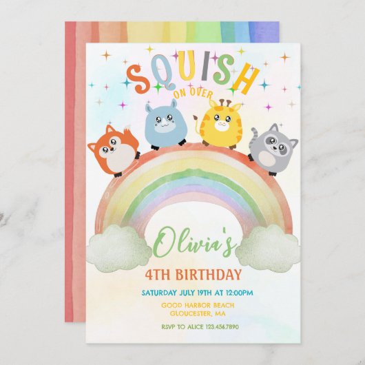 Cute Squishmallow Invitation d'anniversaire (Devant / Derrière)