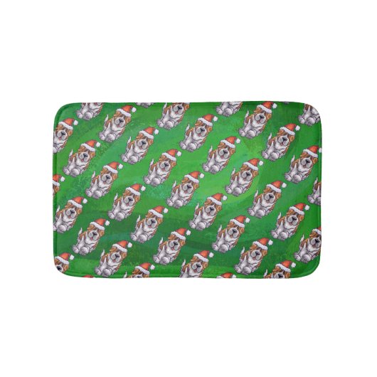 Cute St. Bernard in Pet Pattern on Green Badmat (Voorkant)