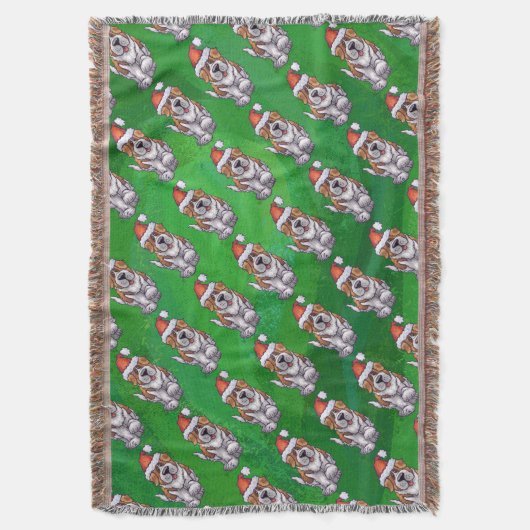 Cute St. Bernard in Pet Pattern on Green Deken (Voorkant Verticaal)