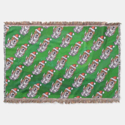 Cute St. Bernard in Pet Pattern on Green Deken (Voorkant)