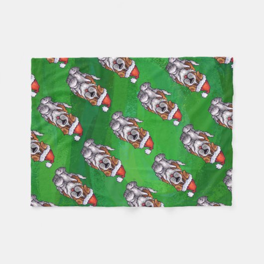 Cute St. Bernard in Pet Pattern on Green Fleece Deken (Voorkant (Horizontaal))