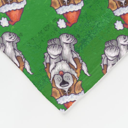 Cute St. Bernard in Pet Pattern on Green Fleece Deken (Hoek)