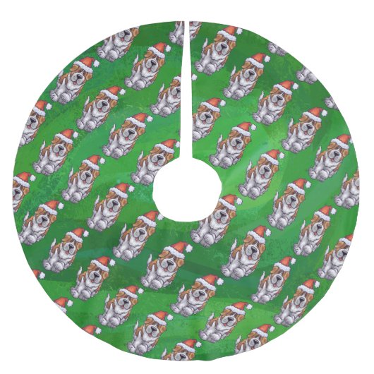 Cute St. Bernard in Pet Pattern on Green Kerstboom Rok (Voorkant)