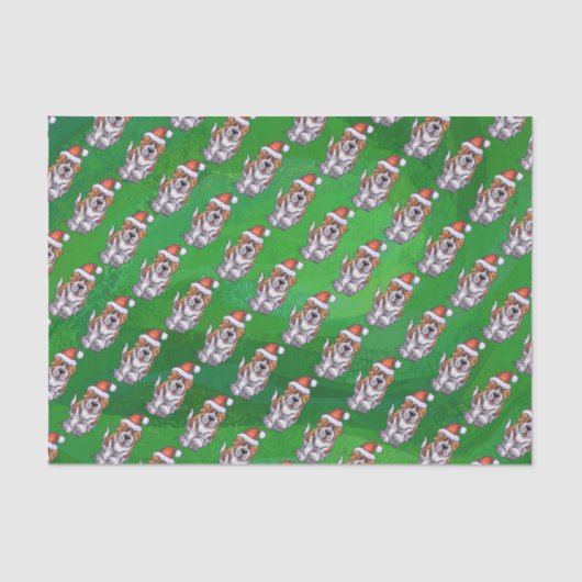 Cute St. Bernard in Pet Pattern on Green Tissuepapier (Voorkant)