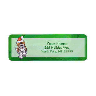 Cute St. Bernard in Santa Hat op Green Etiket