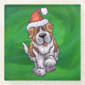 Cute St. Bernard in Santa Hat op Green Glazen Onderzetter (Voorkant)