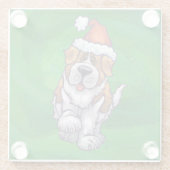 Cute St. Bernard in Santa Hat op Green Glazen Onderzetter (Achterkant)