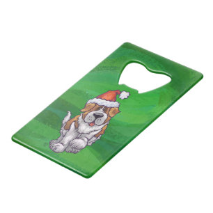 Cute St. Bernard in Santa Hat op Green Kredietkaart Flessenopener