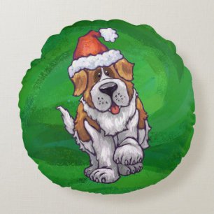 Cute St. Bernard in Santa Hat op Green Rond Kussen