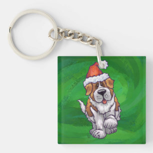 Cute St. Bernard in Santa Hat op Green Sleutelhanger