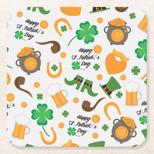 Cute St. Paddy's Day Irish Thmed Pattern Vierkante Kartonnen Onderzetter (Voorkant)