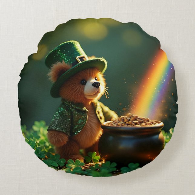 Cute St. Patrick’s Day Teddy Bear Rond Kussen (Voorkant)