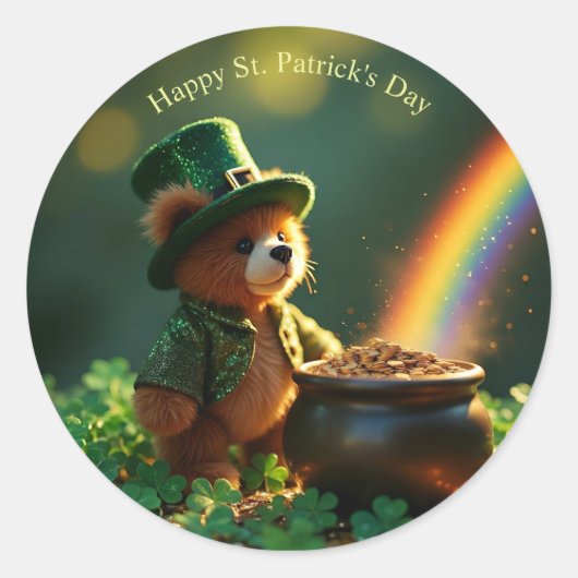 Cute St. Patrick’s Day Teddy Bear Ronde Sticker (Voorkant)