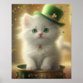 Cute St Patricks Day Cat Pot of Gold Art Poster (Voorkant)