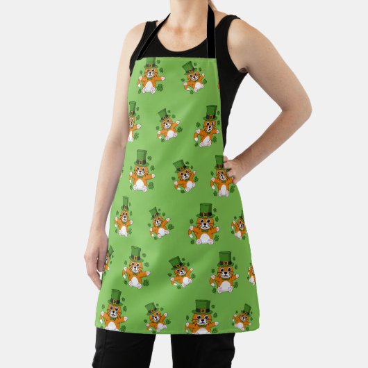 Cute St Patrick's Day Cat with Shamrocks Cartoon Schort (Insitu)