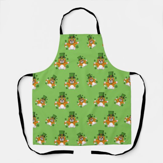 Cute St Patrick's Day Cat with Shamrocks Cartoon Schort (Voorkant)