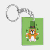 Cute St Patrick's Day Cat with Shamrocks Cartoon Sleutelhanger (Voorkant Links)