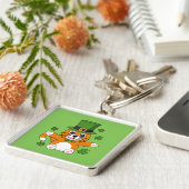 Cute St Patrick's Day Cat with Shamrocks Cartoon Sleutelhanger (Zijkant)