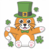 Cute St Patrick's Day Cat with Shamrocks Cartoon Sticker (Voorkant)