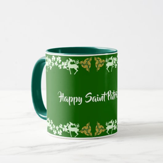 Cute St Patricks Day Green Shamrock Stag Celtic Mok (Voorkant links)