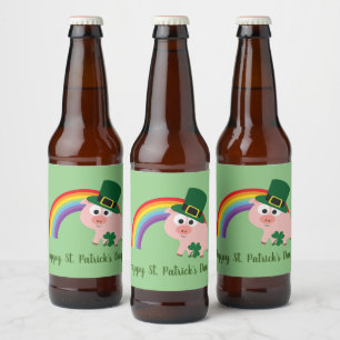 Cute St. Patrick's Day Leprechaun Pig Bier Etiket