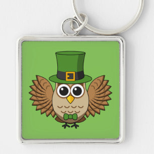Cute St Patrick's Day Owl Cartoon Sleutelhanger