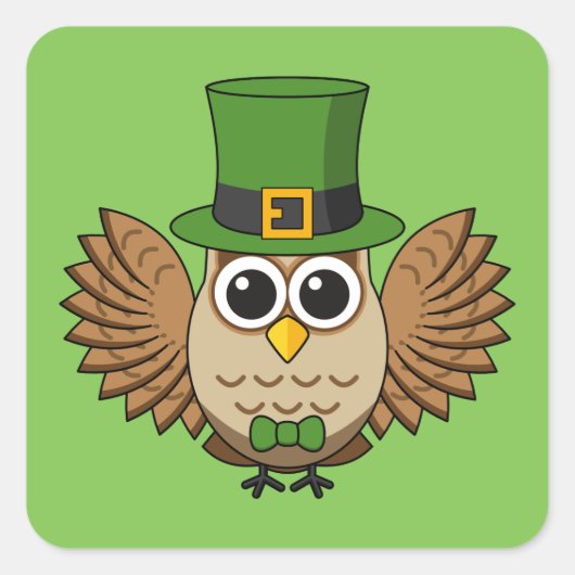 Cute St Patrick's Day Owl Cartoon Vierkante Sticker (Voorkant)