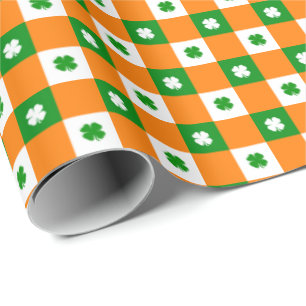 Cute St Patrick's Lucky Clover Green Sinaasappel P Cadeaupapier