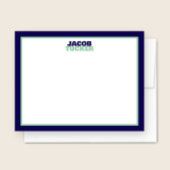 Cute Stacked Name Navy Blue Mint Border Stationery Notitiekaartje