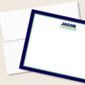 Cute Stacked Name Navy Blue Mint Border Stationery Notitiekaartje