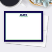 Cute Stacked Name Navy Blue Mint Border Stationery Notitiekaartje