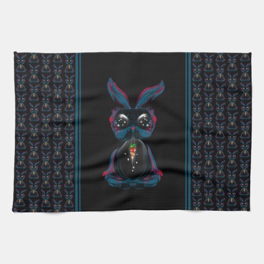 Cute Starlight Eyes Rabbit in Yoga Pose Meditation Theedoek (Horizontaal)