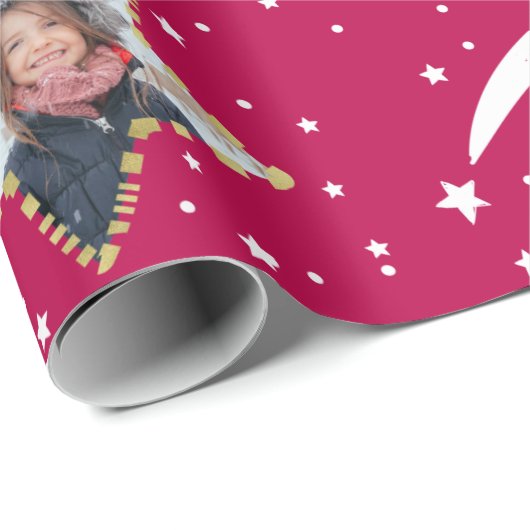 Cute Starry Pattern Uw eigen foto Kerstmis Cadeaupapier (Rol Hoek)